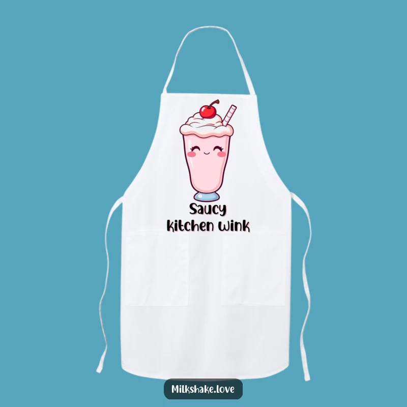 Funny Kawaii Milkshake Apron: Winking Cherry Kitchen Apron, Sweet Chef Gift