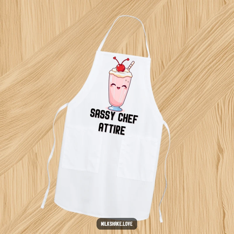 Funny Kawaii milkshake apron, a charming design of a milkshake winking, perfect for adding fun to cooking tasks.