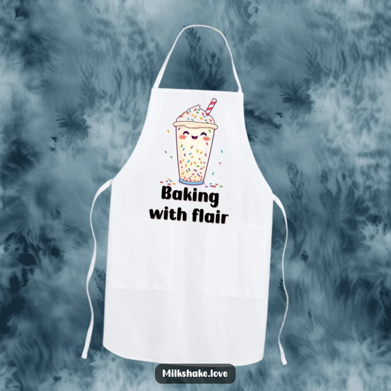 Funny Apron: A festive milkshake cup design with a cascade of colorful sprinkles, perfect for adding fun to cooking.
