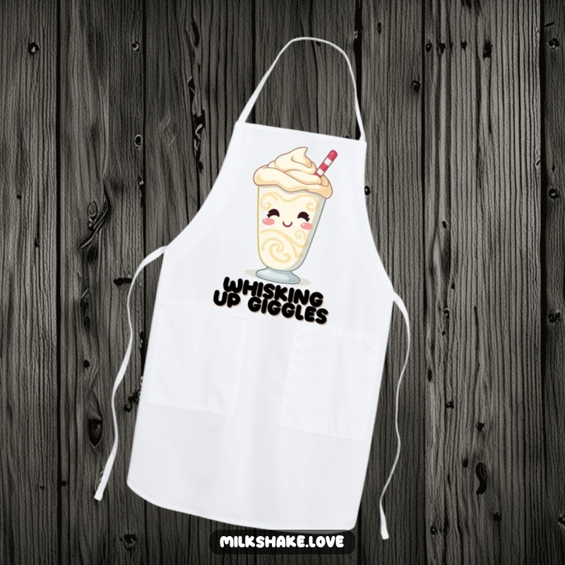 Funny Milkshake Apron featuring a giggling character with swirling patterns and a bubbly demeanor, adding a fun and cheerful vibe to cooking.
