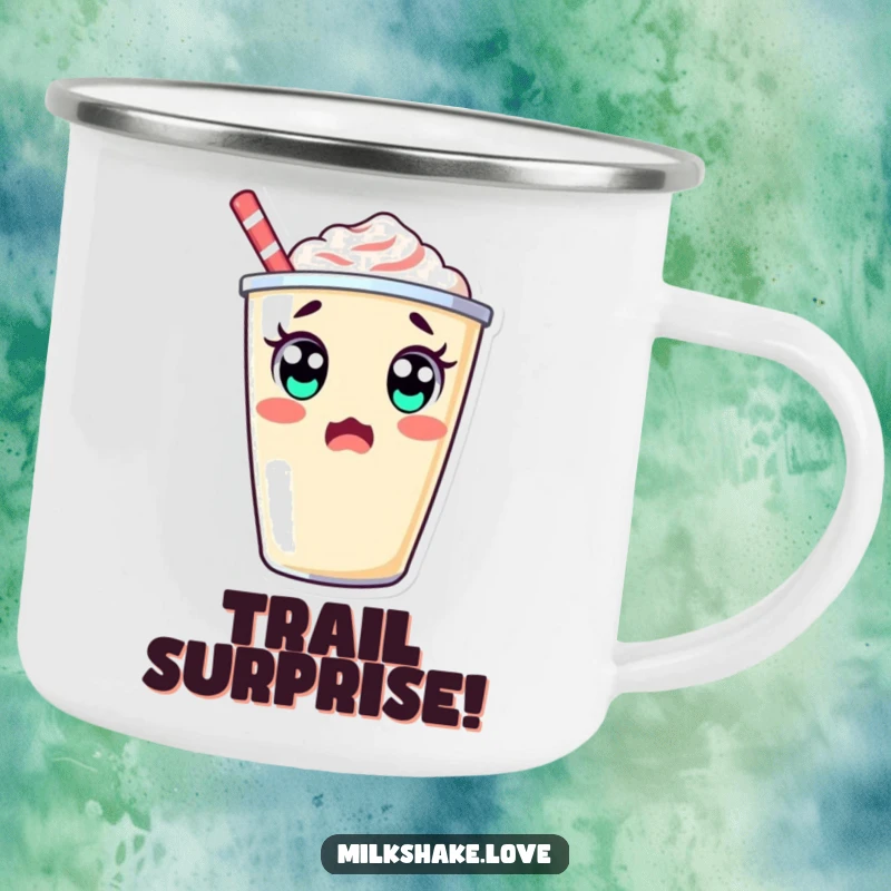 Surprised kawaii milkshake cup with big eyes doing a double take, a durable and funny camping mug.