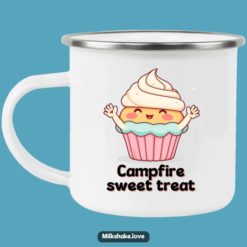 Funny Cupcake Camping Mug: Blushing Adventures with Sparkle Waves