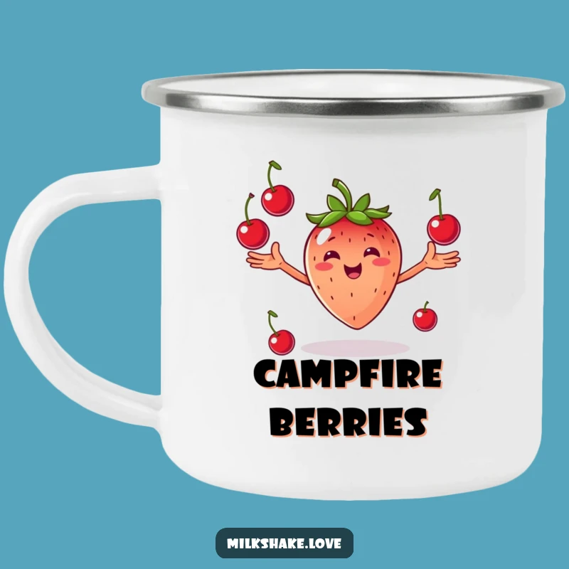 Funny Juggling Strawberry Camping Mug: Fruit Toss Adventures