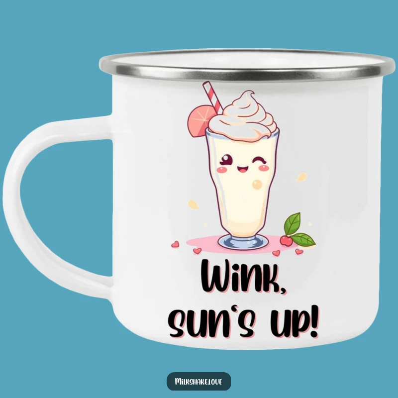 Funny Kawaii Milkshake Camping Mug: Winking Adventure, Perfect Charming Gift