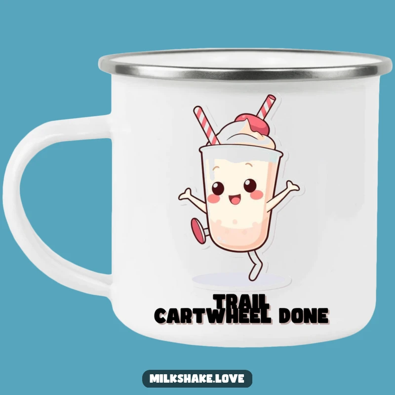 Funny Kawaii Milkshake Cartwheel Camping Mug: Adventure Fuel with Hilarious Cartoon Style