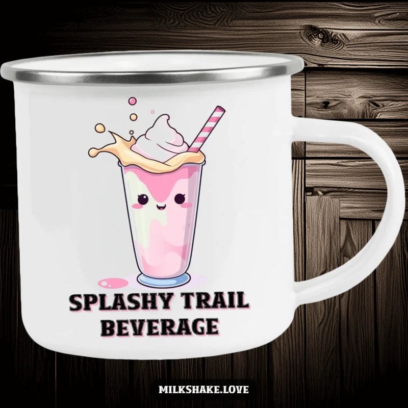 Funny Camping Mug featuring a lively milkshake splash, tough enough for adventures and cheerful enough for mornings.