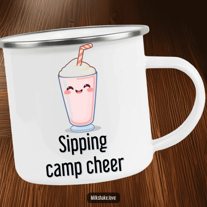 Funny Camping Mug featuring a happy straw wiggling with delight, ideal for outdoor enjoyment and spreading cheer.