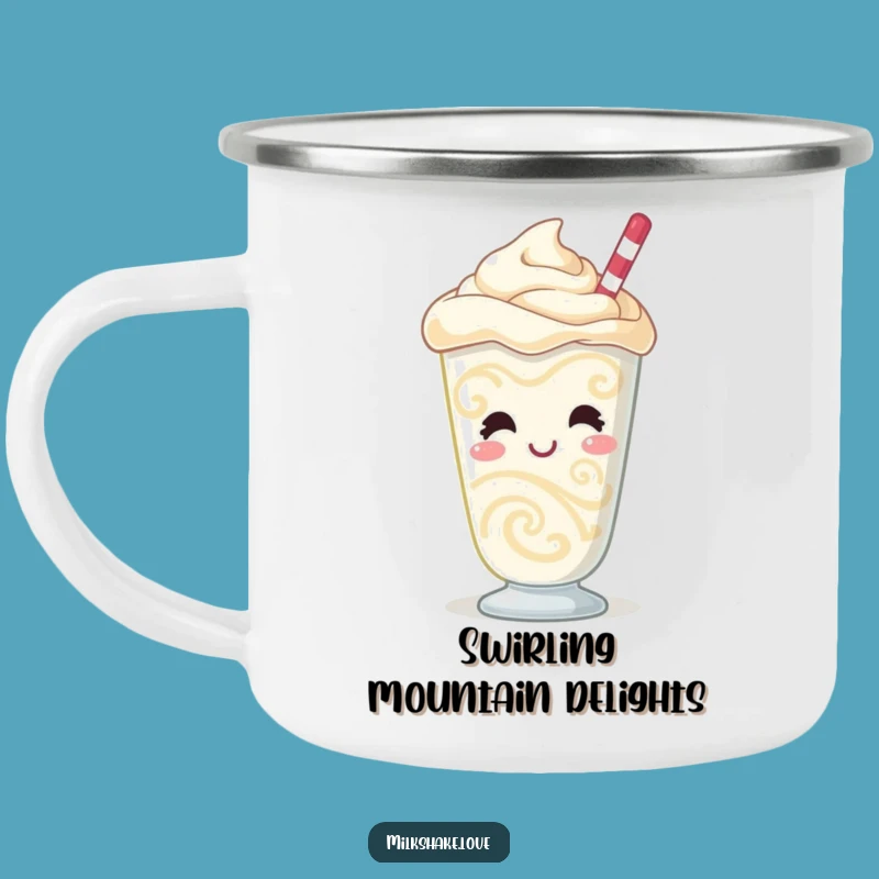Funny Giggling Milkshake Camping Mug: Bubbly Character, Swirling Patterns, Outdoor Gift