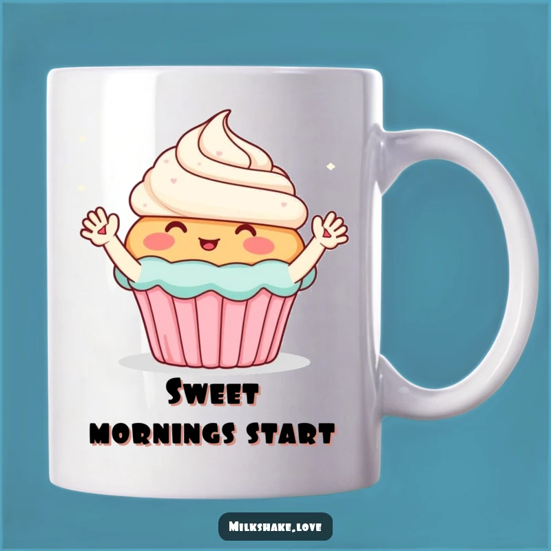 Funny Blushing Cupcake Mug: Enthusiastic Sparkle Waves for Sweet Friends