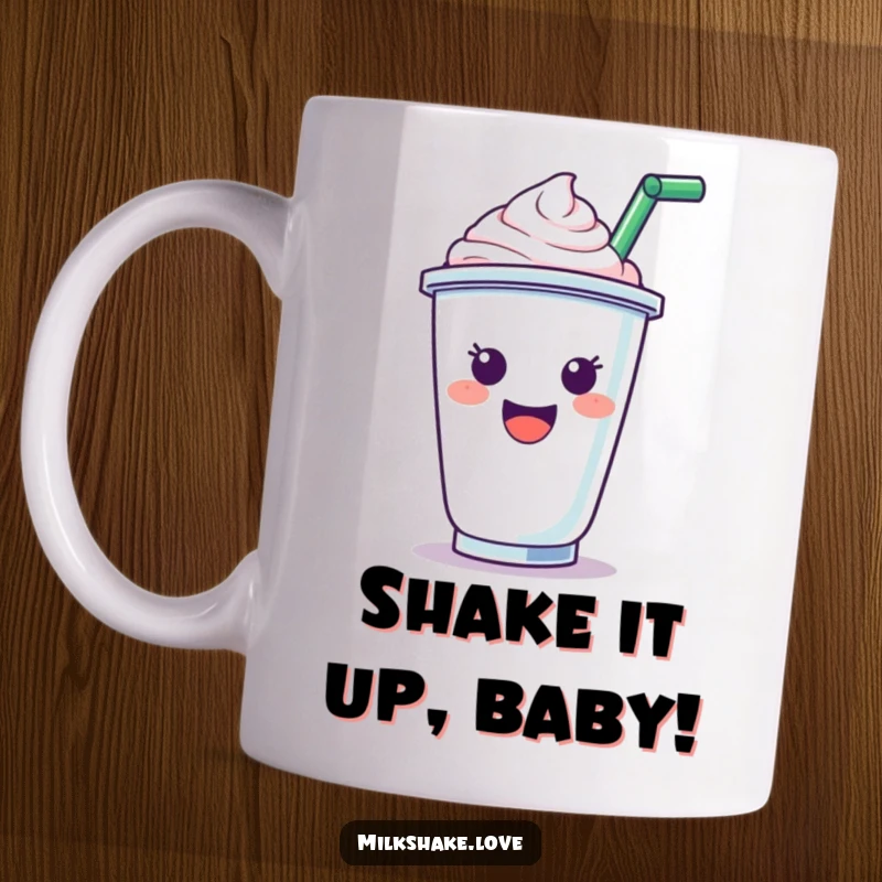 Funny Mug: A happy milkshake cup character with a straw, cheering enthusiastically, bringing joy and laughter with every sip.