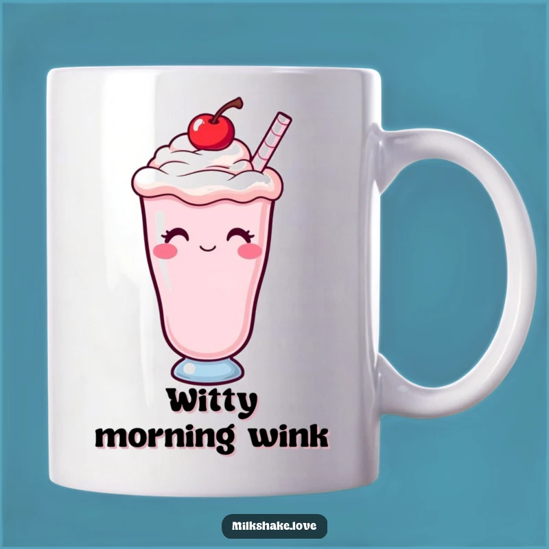 Funny Kawaii Milkshake Mug: Winking Cherry Topping, Sweet Treat Gift for Dessert Lovers