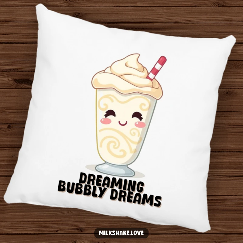 Funny Milkshake Pillow with a giggling character featuring swirling patterns and a bubbly demeanor, offering a soft, comfortable, and cheerful accent.