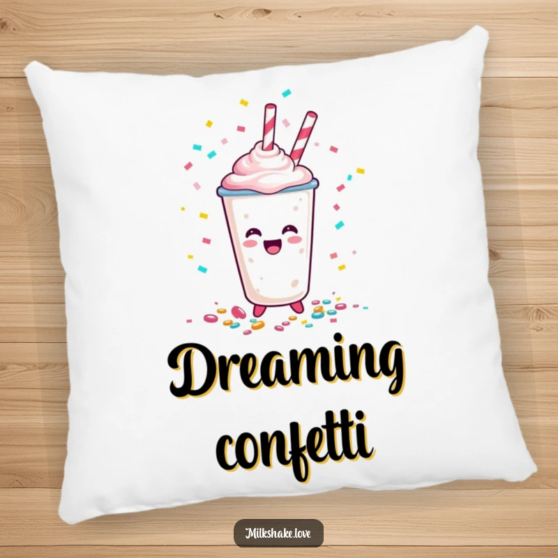 Funny Happy Milkshake Cup Pillow, a cartoon character spilling confetti, offering comfortable and festive decor with a playful, celebratory spirit.