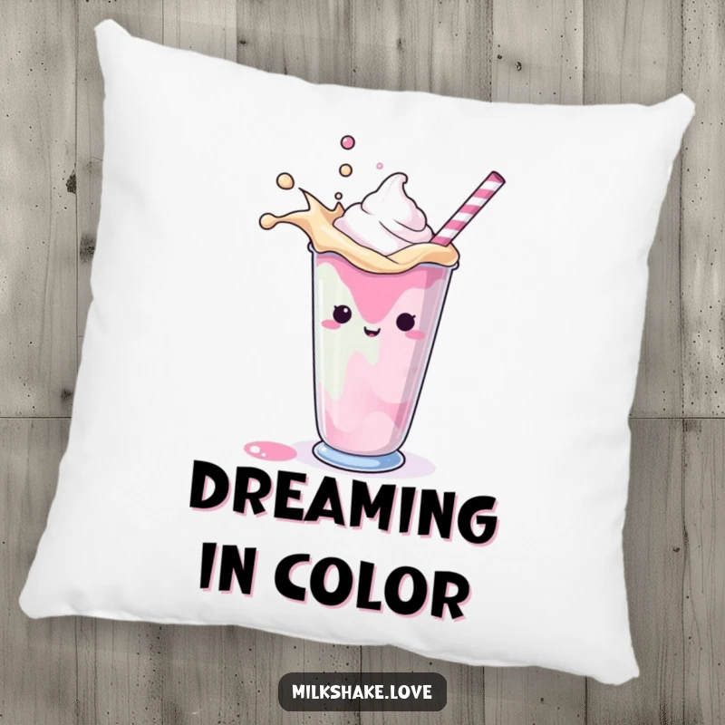 Funny Pillow showcasing a cheerful milkshake splashing happily, providing a soft touch of humor and vibrant decor.