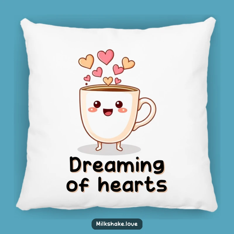 Cozy Funny Coffee Cup Hearts Pillow, Soft & Loving Decor Accent