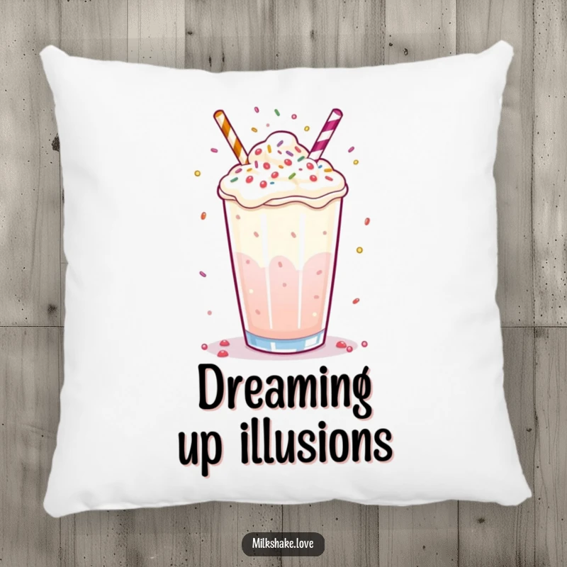 Funny milkshake pillow with a bubbly drink juggling tiny sprinkles with its surface, ideal for a humorous accent.
