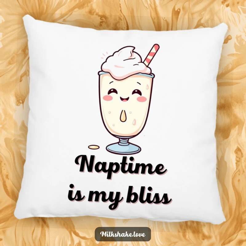 Funny Kawaii Milkshake Pillow, a giggling character spills a drop, soft and decorative cushion, perfect for cozy moments.