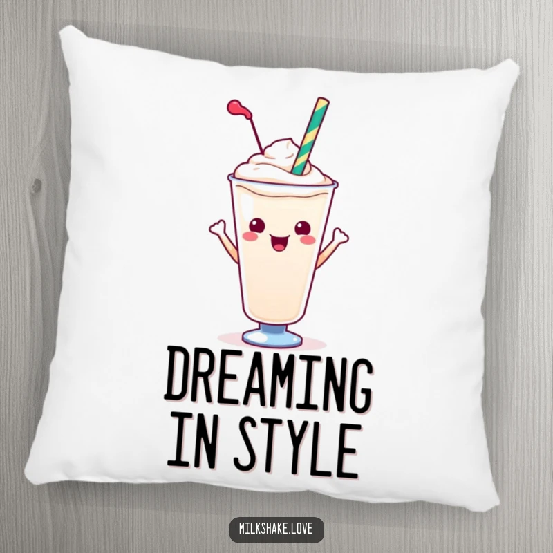 Funny Kawaii Milkshake Pillow: A posy kawaii milkshake with a straw, a comfortable and humorous accent piece.