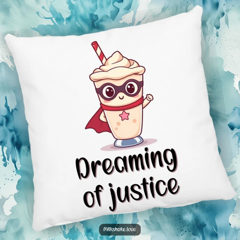 Funny Kawaii milkshake hero character resting on a soft, decorative pillow, offering comfort and a smile.