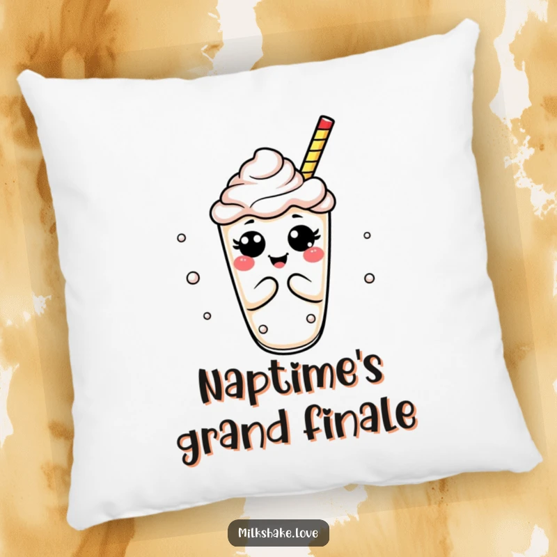 Funny milkshake pillow with a bubbly drink in an exaggerated, comical bow, ideal for a humorous accent.
