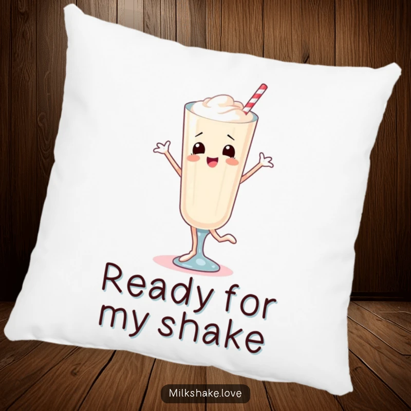 Funny Pillow featuring a cute milkshake with legs dancing with abandon, offering comfort and a humorous, playful aesthetic.