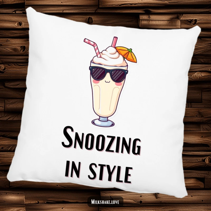 Funny Kawaii milkshake pillow, a soft cushion featuring a cool character with sunglasses, ideal for comfort and stylish decor.