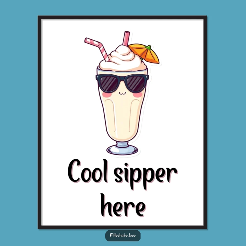 Funny Kawaii Sunglasses Milkshake Digital Art: Instant Cool Vibes