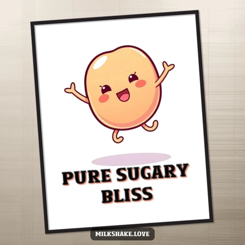 Funny digital art print of a wobbly jelly bean with tiny legs doing a cartwheel, bringing sweet, joyful energy to any room.