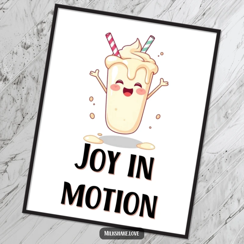 Funny joyful milkshake art print, spinning, dripping happily, instant download, perfect funny gift.