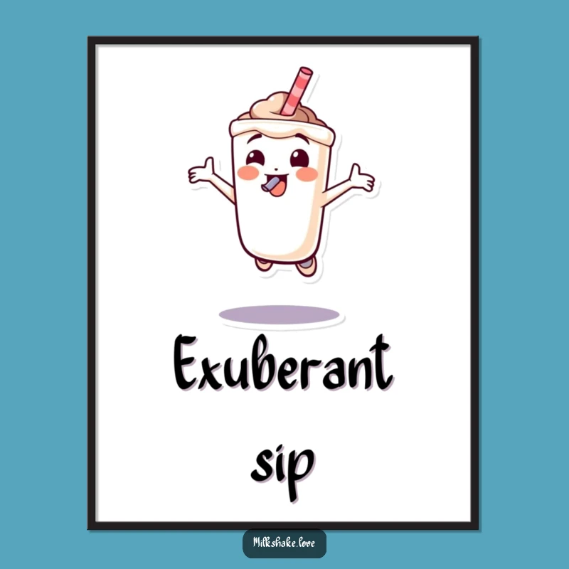 Funny Jumping Milkshake Digital Art: Character with Straw - Instant Joy Gift!