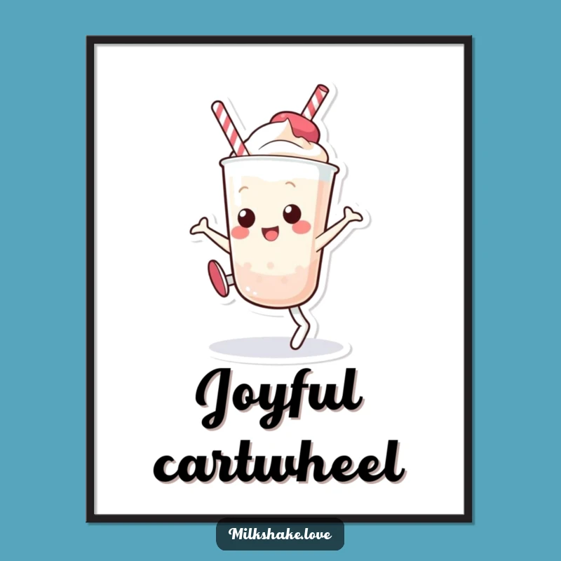 Funny Kawaii Milkshake Cartwheel Digital Print: Instantly Download Hilarious Cartoon Art