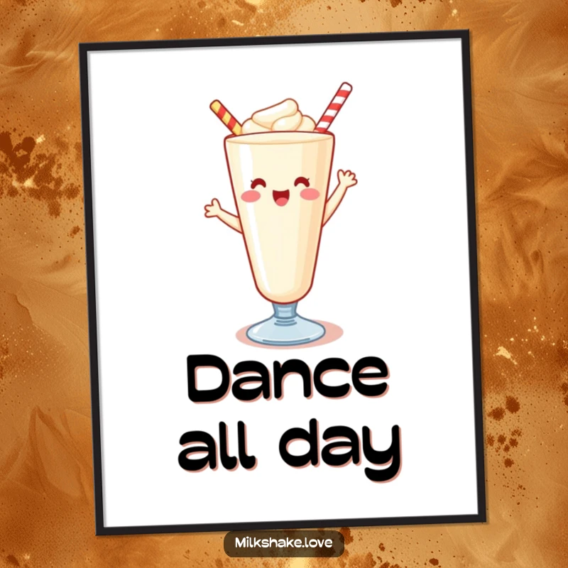 Funny Kawaii milkshake digital art, a high-resolution image of a cheerful, dancing beverage, perfect for instant décor.