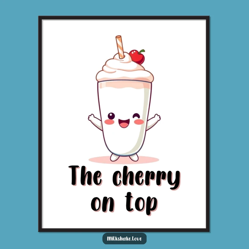 Funny Kawaii Milkshake Digital Art: Instant Sweet Cherry Vibes for Your Decor