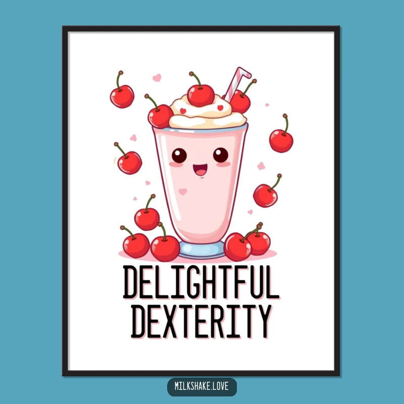 Funny Kawaii Milkshake Digital Art: Juggling Cherries Graphic, Perfect Fun Gift