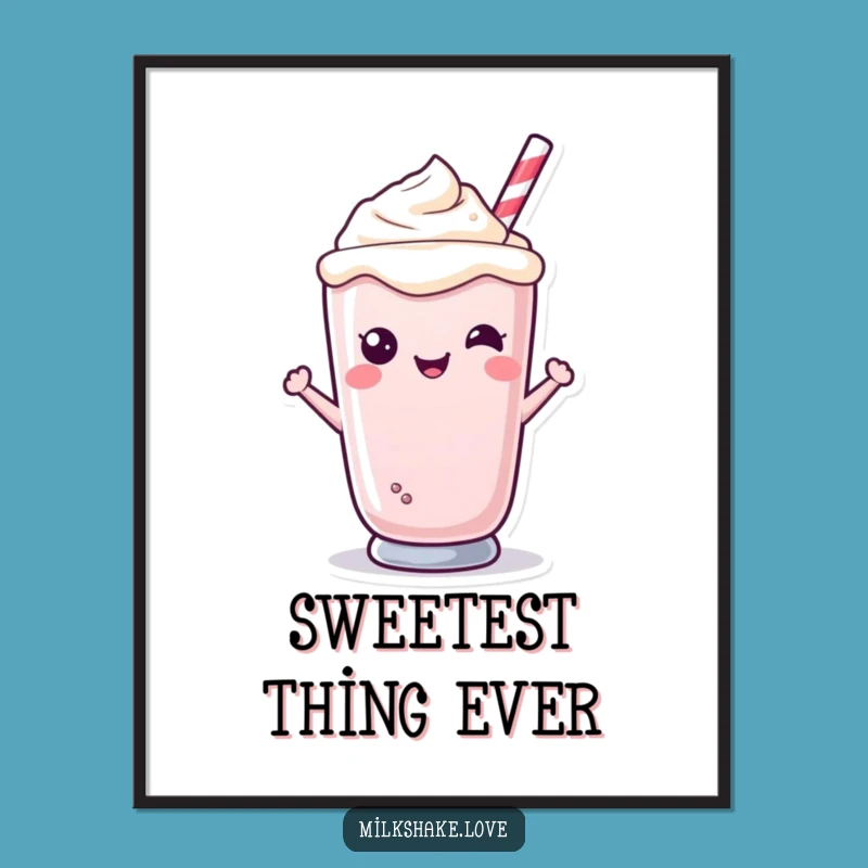 Funny Kawaii Milkshake Digital Art - Smiling Character Print, Gift Idea