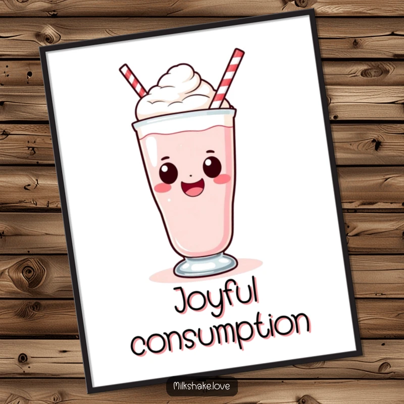 Funny Kawaii Milkshake Digital Art: A kawaii milkshake with a big smile sipping, ready for humorous decor.