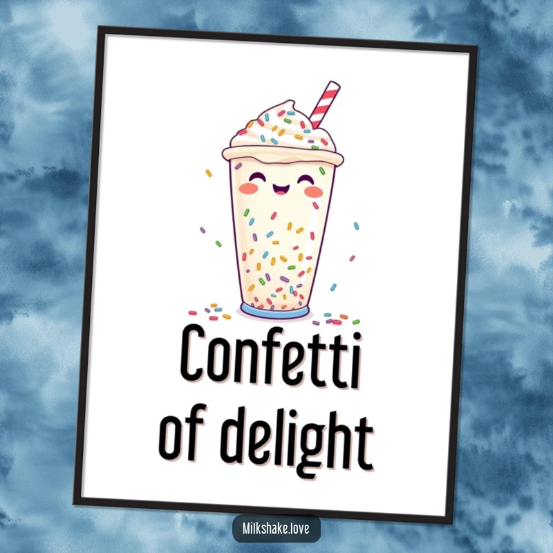Funny Digital Art Print: A joyful milkshake cup with colorful sprinkles raining down, perfect for adding festive decor.