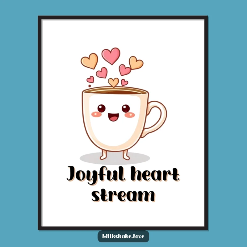 Funny Coffee Cup Hearts Digital Art, Instant Download for Loving Decor