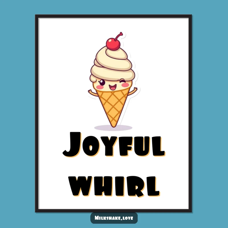 Funny Ice Cream Cone Digital Print: Cheerful Swirl Art, Hilarious Decor