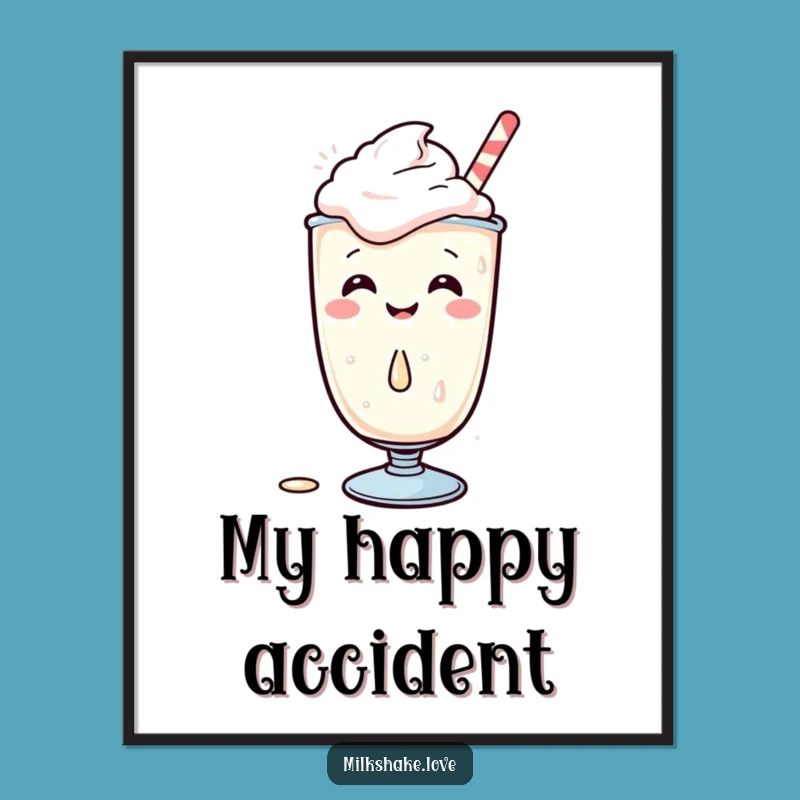 Funny Kawaii Milkshake Digital Art: Giggles & Spill Joyful Decor, Instant Gift