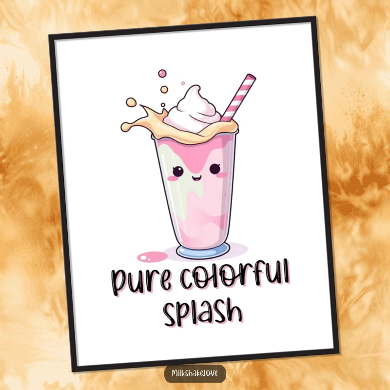 Funny Digital Art Print capturing a milkshake in a playful splash, perfect for adding vibrant and humorous decor.