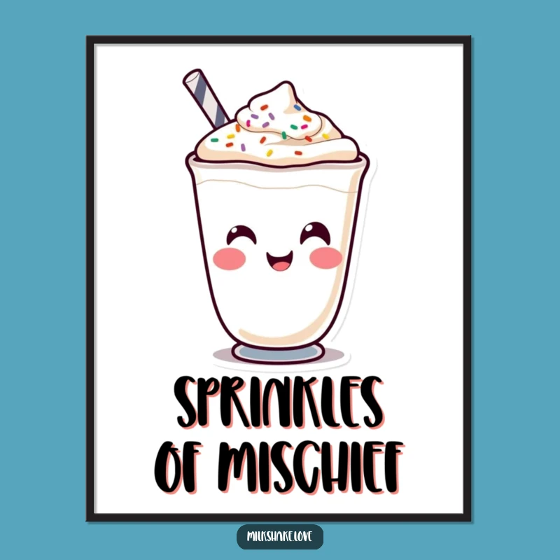 Funny Kawaii Milkshake Face Digital Art - Instant Hilarious Decor Download