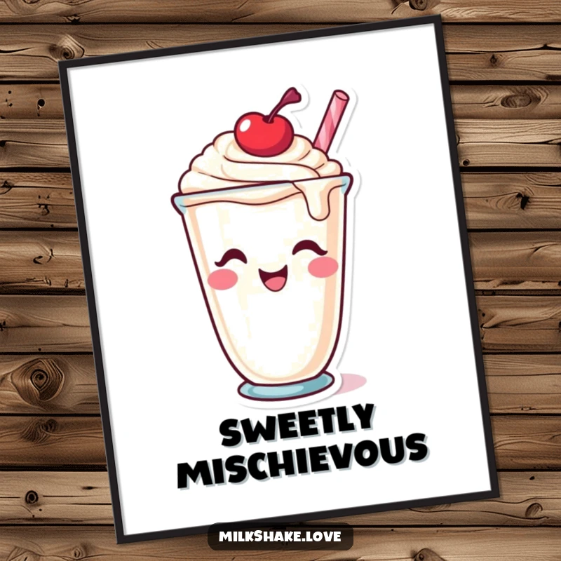 Funny Digital Art Print: A charming milkshake cup character winking with a cherry on top, perfect for adding playful decor.