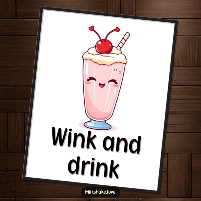 Funny Kawaii milkshake digital art, a high-resolution image of a cute character winking, perfect for instant playful décor.