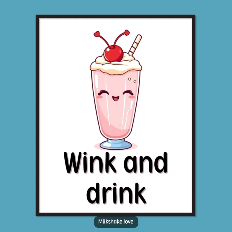 Funny Kawaii Winking Milkshake Digital Art: Instant Charm Download