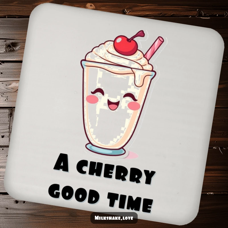 Funny Coaster: A set of coasters featuring a winking milkshake cup character with a cherry on top, adding playful charm.