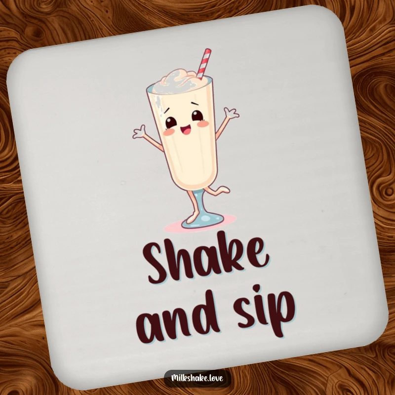 Funny Coasters featuring a dancing milkshake, protecting surfaces while adding a humorous and charming decorative element.