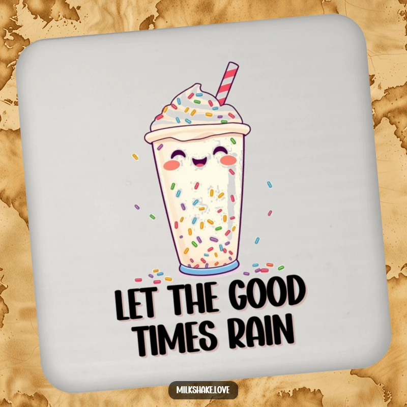 Funny Coaster: A set of coasters featuring a joyful milkshake cup with a shower of colorful sprinkles, adding festive cheer.