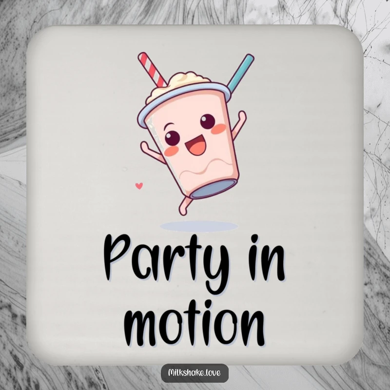 Funny Milkshake Somersault Coaster showing a cute anthropomorphic milkshake cup performing a fun somersault, perfect for surface protection with fun.