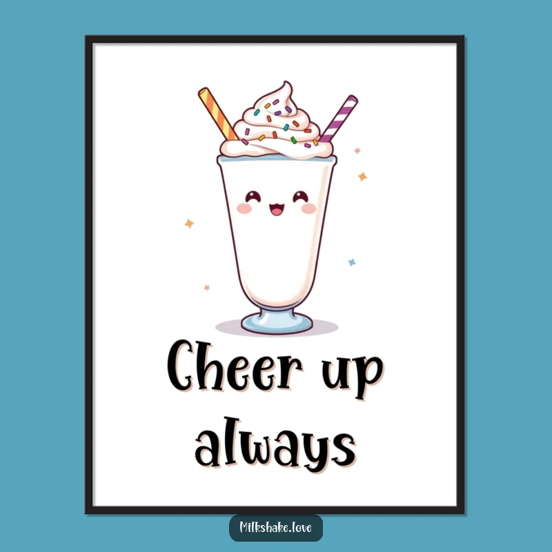 Funny Kawaii Cheering Milkshake Poster: Motivational Vibes for Walls
